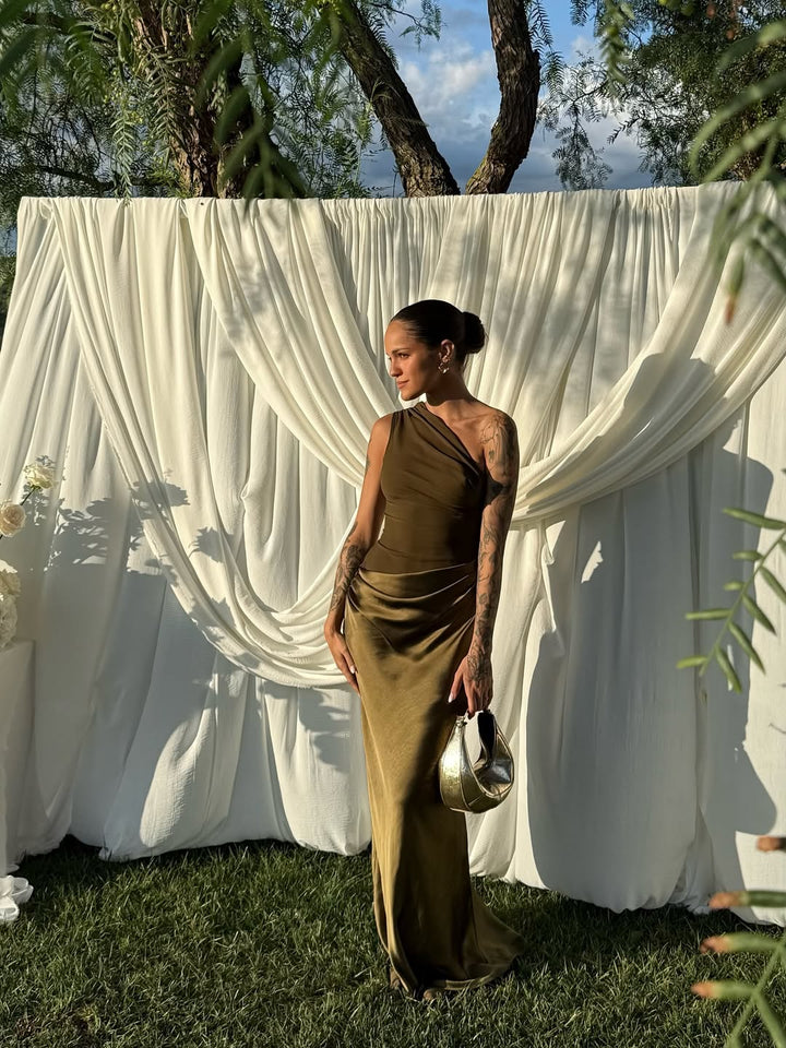 Kaelyn | Dress Maxi in Raso One-Shoulder Arricciato