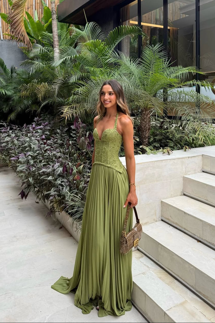 Kenley | Dress Maxi in Lace with Corsetto & Collo Halter