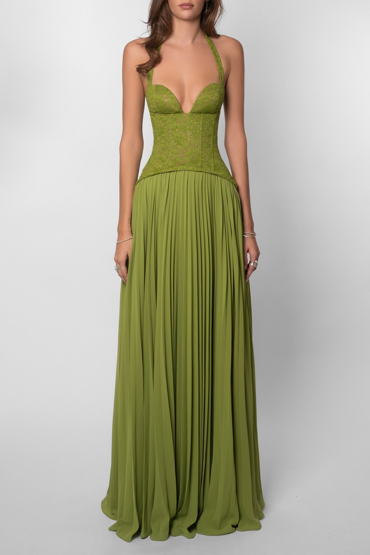 Kenley | Dress Maxi in Lace with Corsetto & Collo Halter