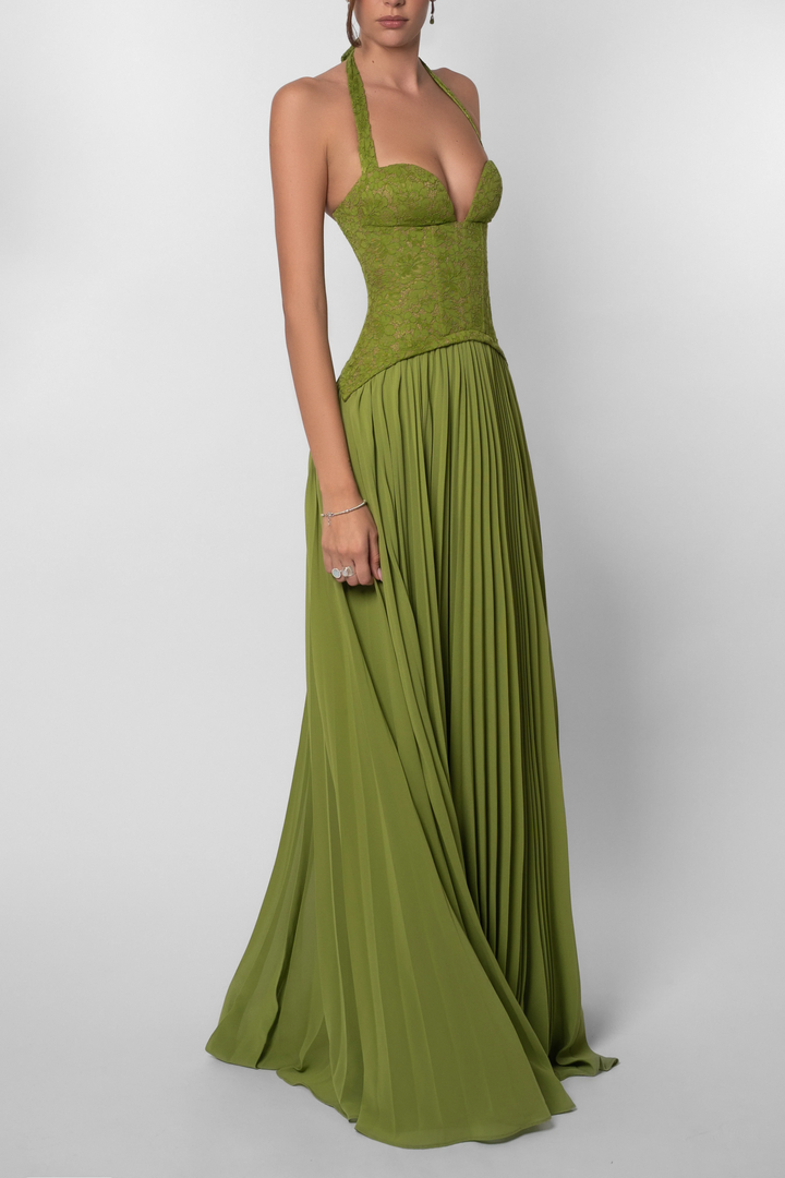 Kenley | Dress Maxi in Lace with Corsetto & Collo Halter