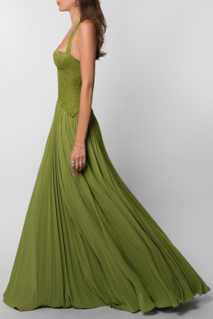 Kenley | Dress Maxi in Lace with Corsetto & Collo Halter