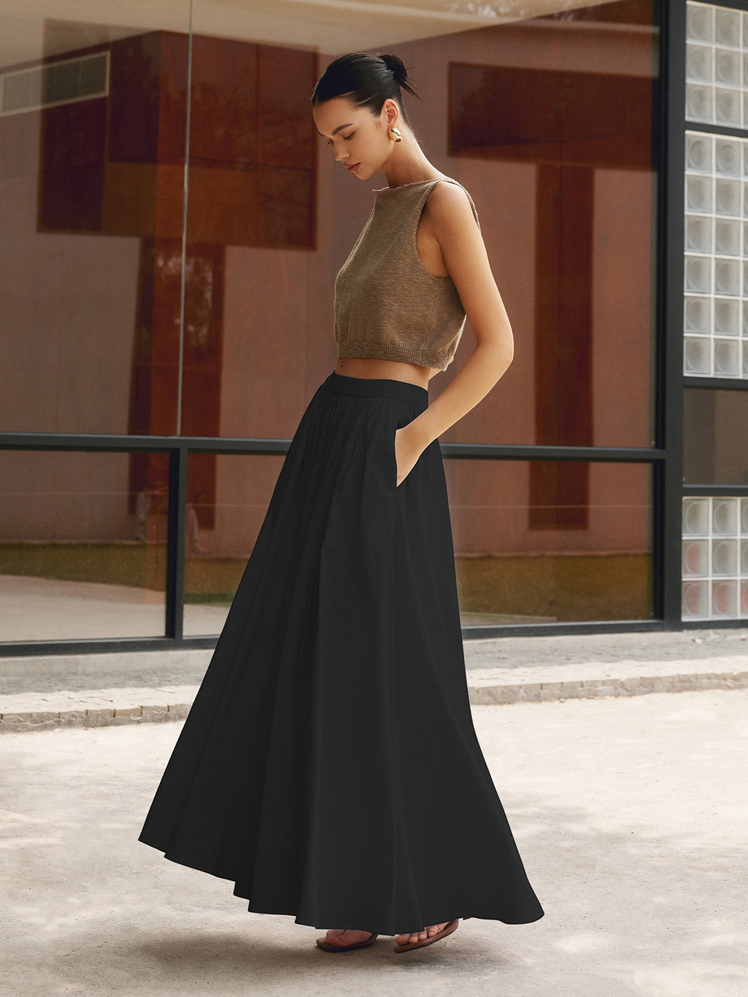 Edwina | Elegant High Waist Pleated Maxi Skirt