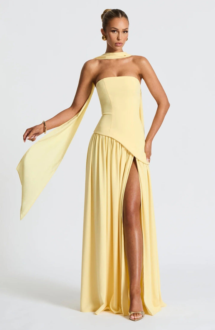Lucinda | Dress Maxi Flowy Senza Spalline with Spacco Alto