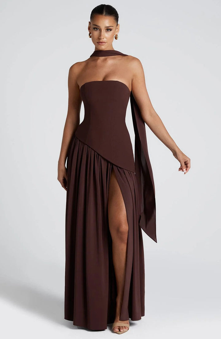 Lucinda | Dress Maxi Flowy Senza Spalline with Spacco Alto
