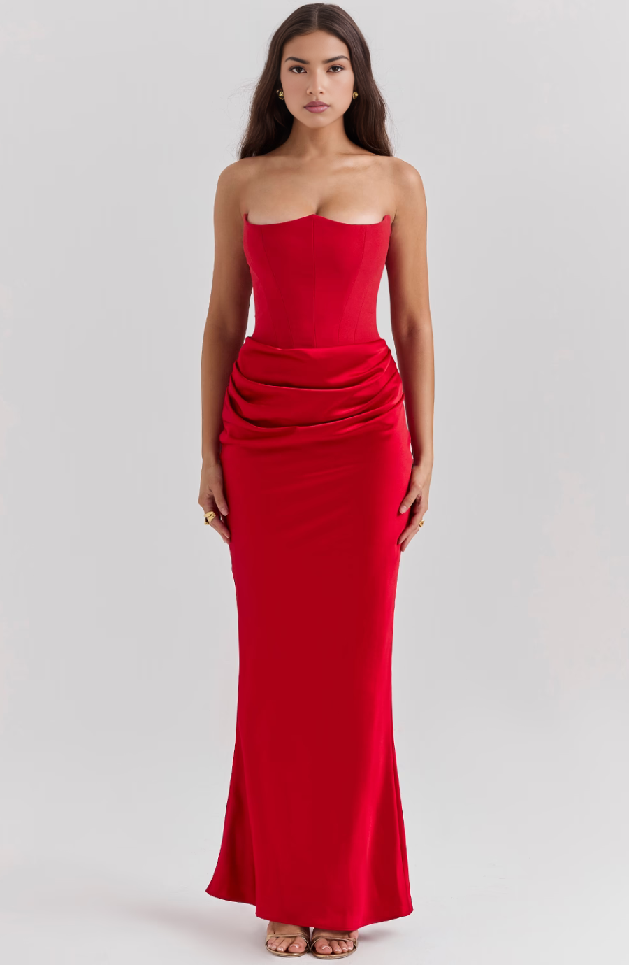 Maisy | Dress Maxi in Raso Senza Spalline with Corsetto
