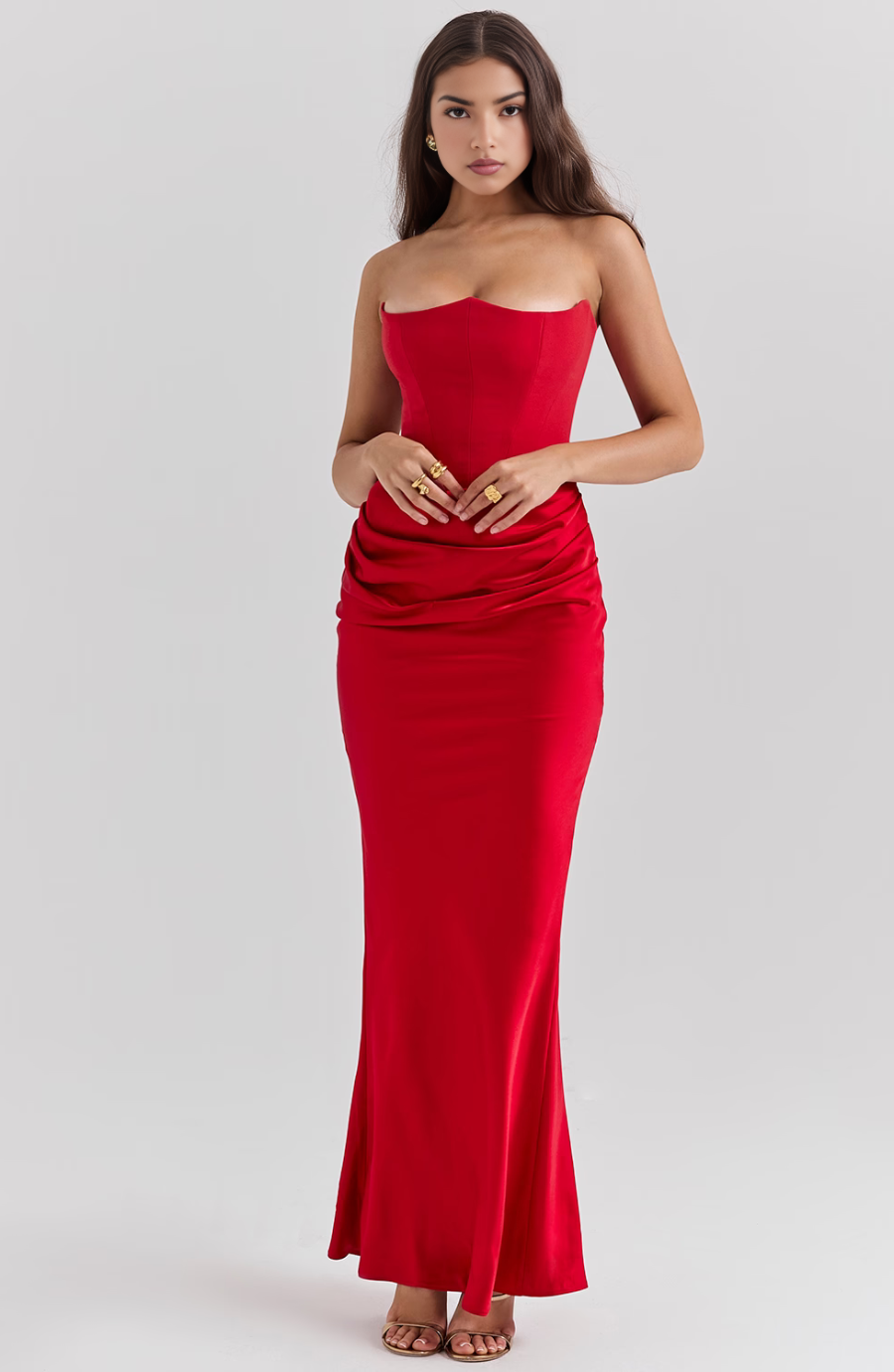Maisy | Dress Maxi in Raso Senza Spalline with Corsetto