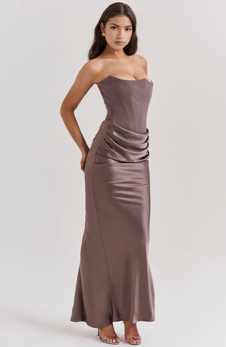 Maisy | Dress Maxi in Raso Senza Spalline with Corsetto