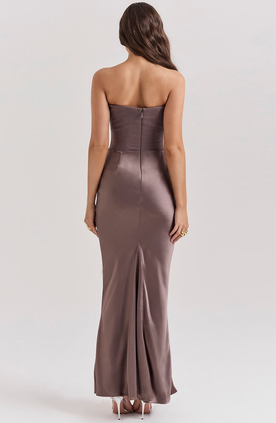 Maisy | Dress Maxi in Raso Senza Spalline with Corsetto