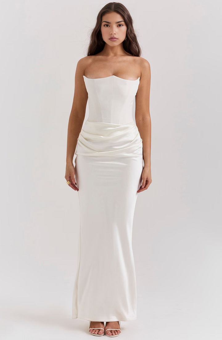 Maisy | Dress Maxi in Raso Senza Spalline with Corsetto