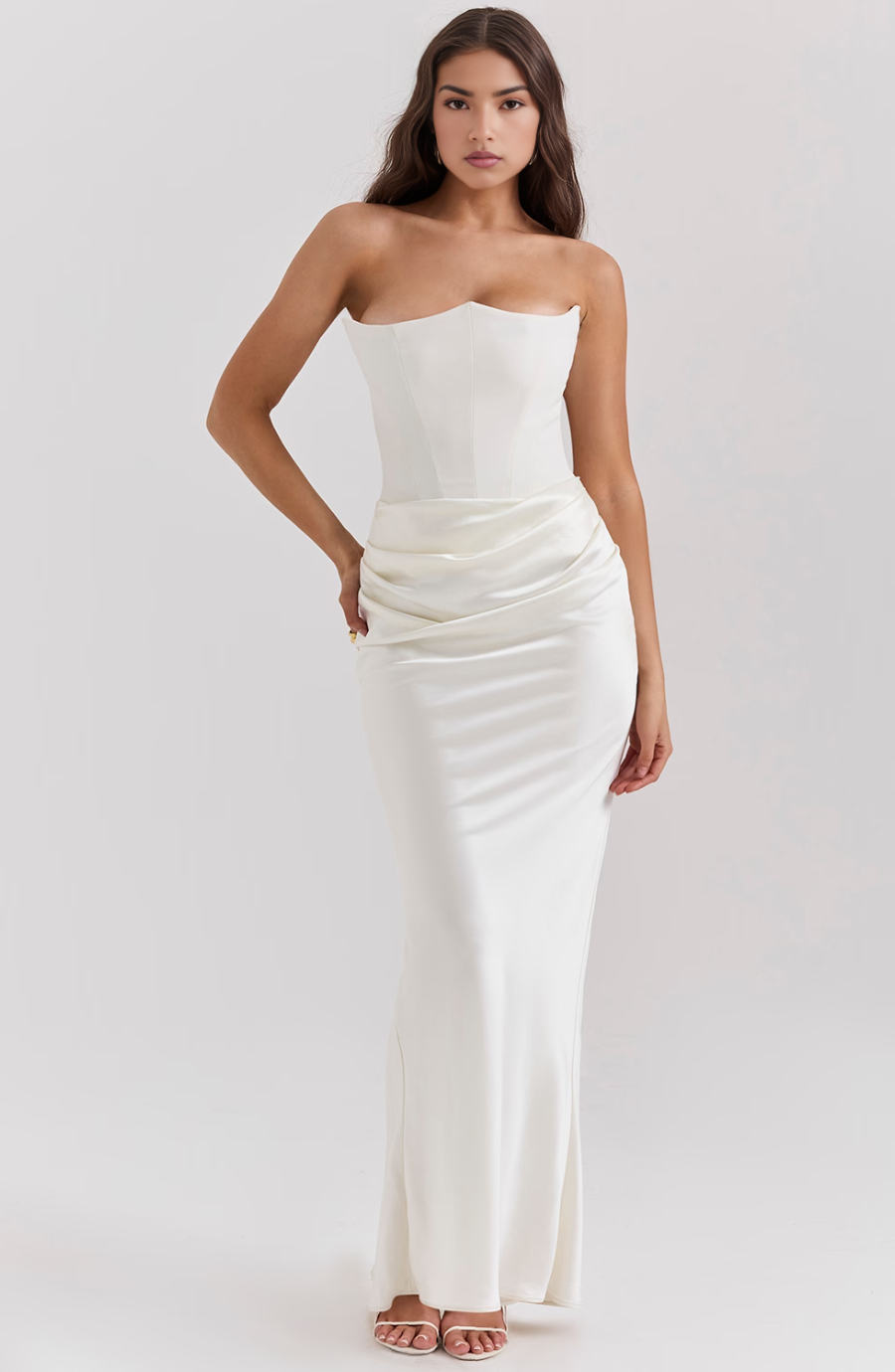 Maisy | Dress Maxi in Raso Senza Spalline with Corsetto