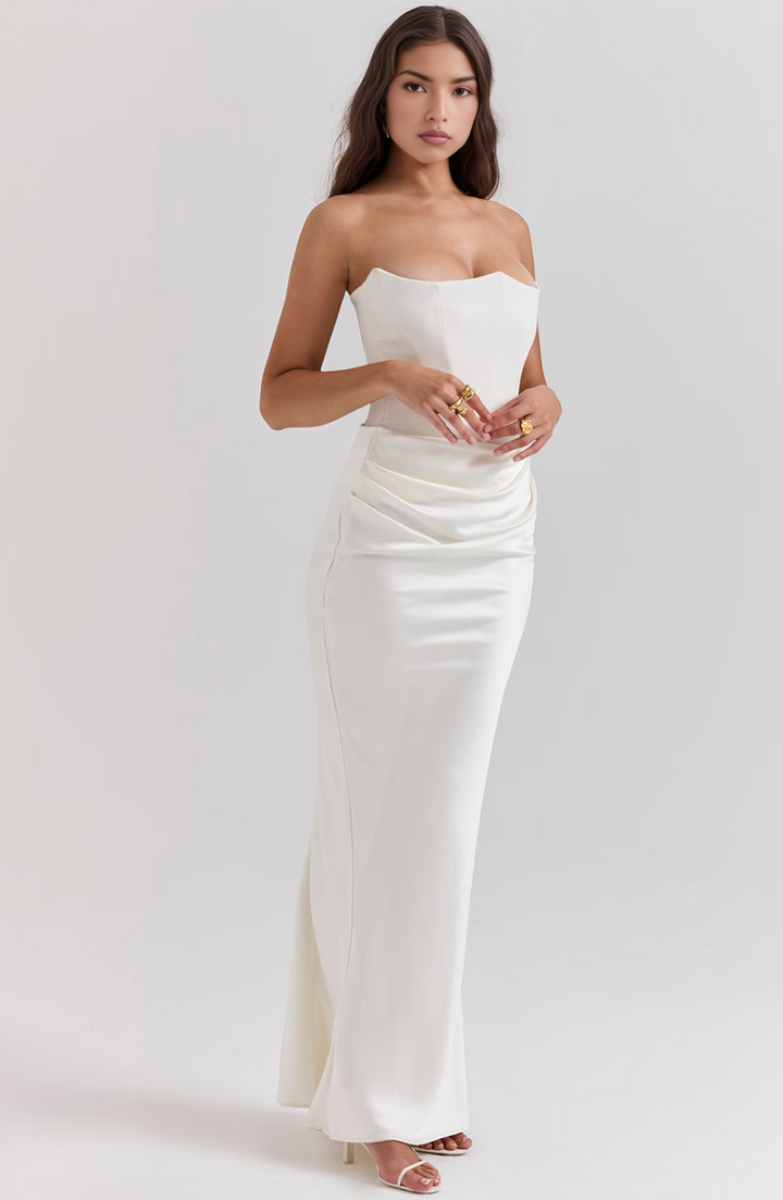 Maisy | Dress Maxi in Raso Senza Spalline with Corsetto