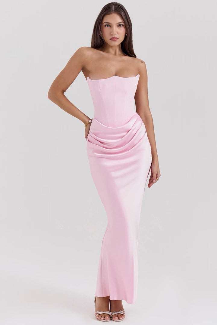Maisy | Dress Maxi in Raso Senza Spalline with Corsetto