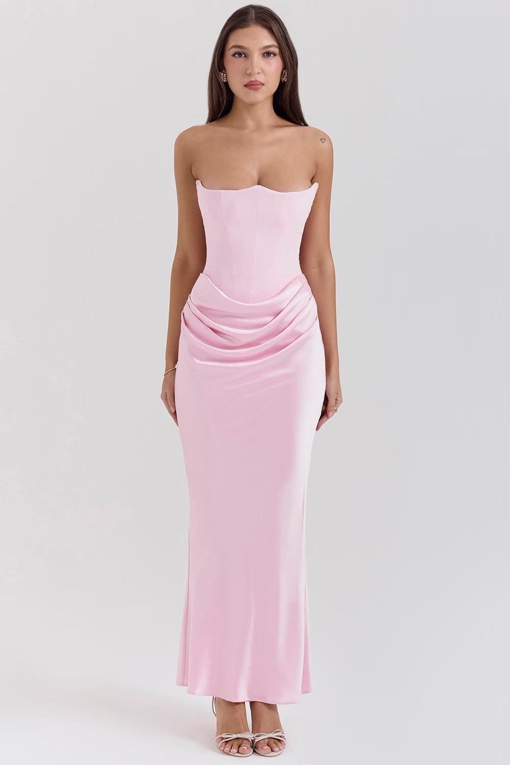 Maisy | Dress Maxi in Raso Senza Spalline with Corsetto