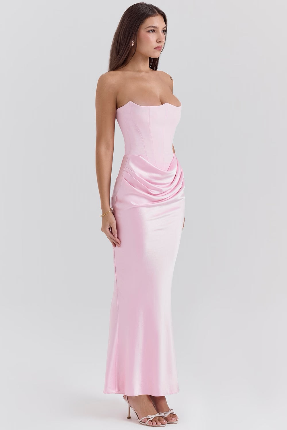 Maisy | Dress Maxi in Raso Senza Spalline with Corsetto