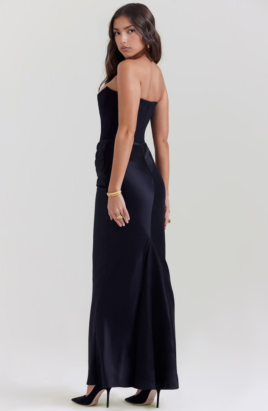 Maisy | Dress Maxi in Raso Senza Spalline with Corsetto