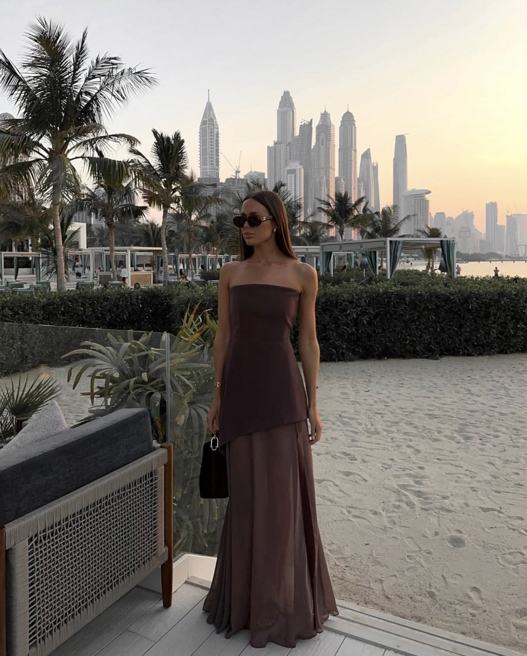 Noella | Dress Maxi Asimmetrico Senza Spalline with Spacco
