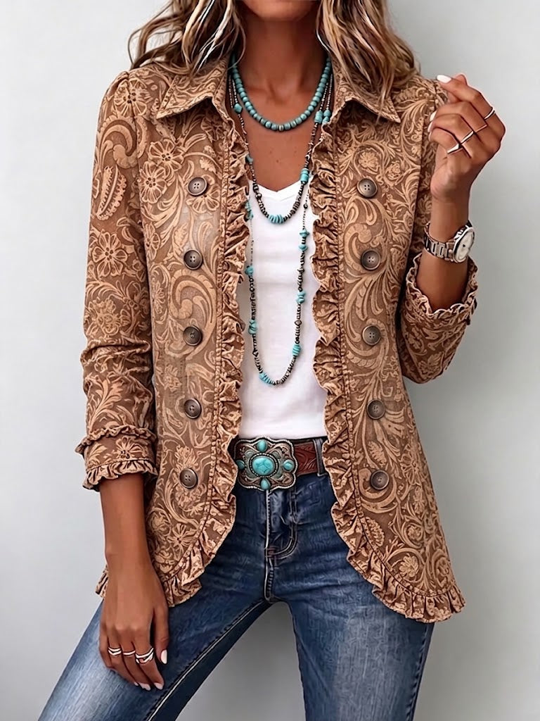 Noemie | Brown Ruffle Jacket - Helen & Olivia Manhattan