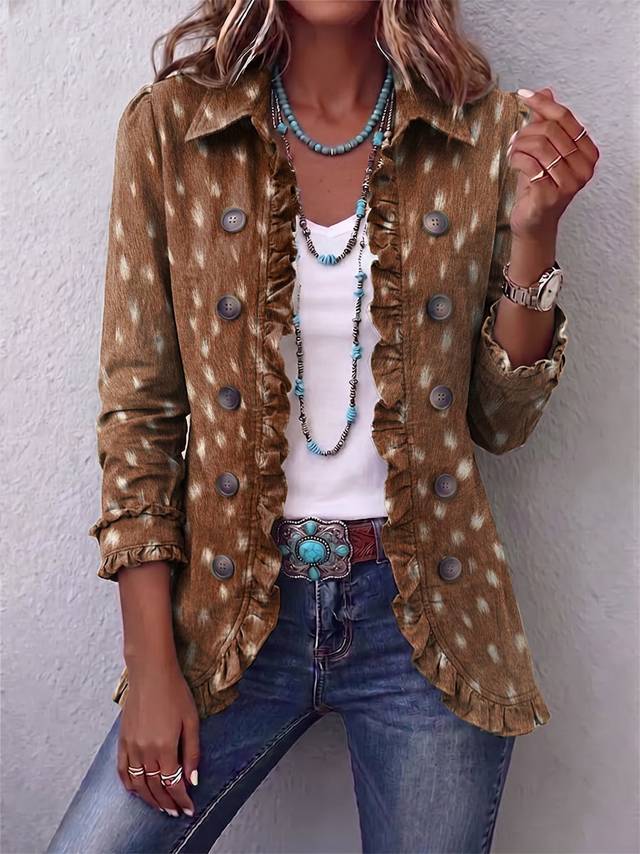 Helen | Brown Printed Ruffle Jacket - Helen & Olivia Manhattan
