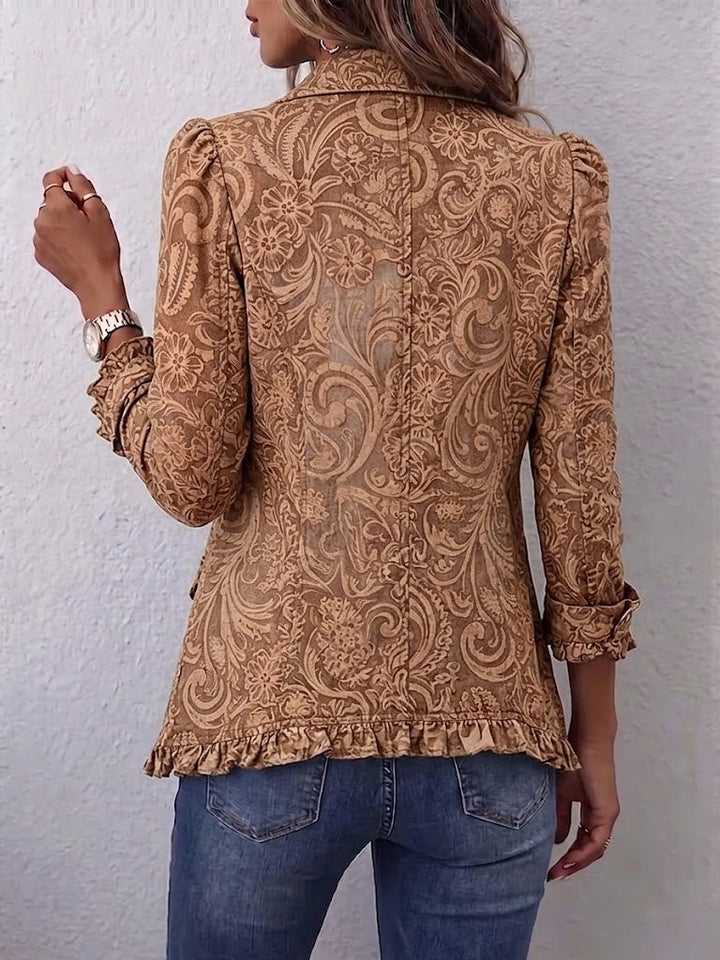 Noemie | Brown Ruffle Jacket - Helen & Olivia Manhattan