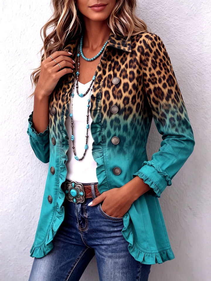 Beatrice | Turquoise Leopard Ombre Ruffle Jacket - Helen & Olivia Manhattan