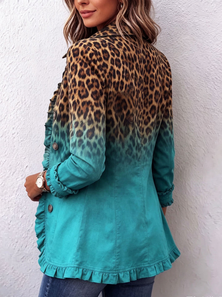 Beatrice | Turquoise Leopard Ombre Ruffle Jacket - Helen & Olivia Manhattan