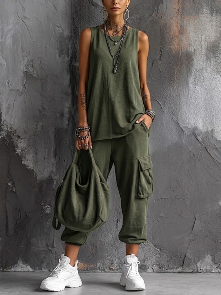 Norelle | Bequemes Zweiteiliges Casual Set - Green