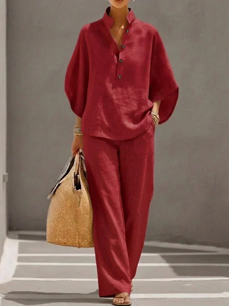 Elin | Elegantes Lässiges Zweiteiliges Set - Red