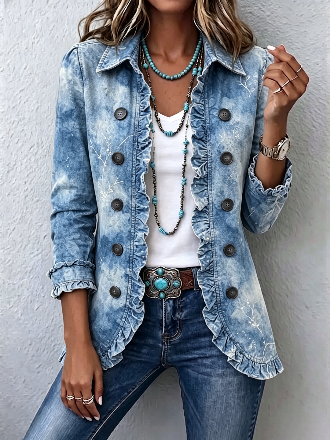 Guenievre | Blue Ombre Ruffle Jacket - Helen & Olivia Manhattan
