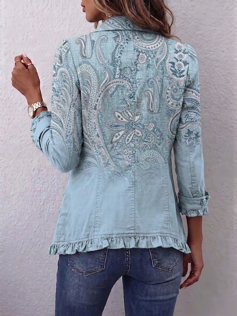 Emily | Blue Paisley Ruffle Jacket - Helen & Olivia Manhattan