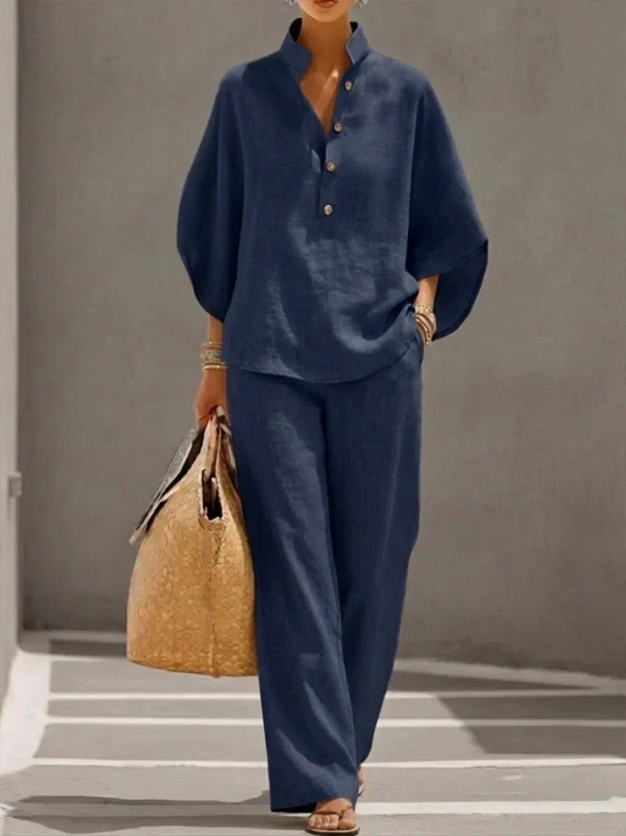 Elin | Elegantes Lässiges Zweiteiliges Set - Blue