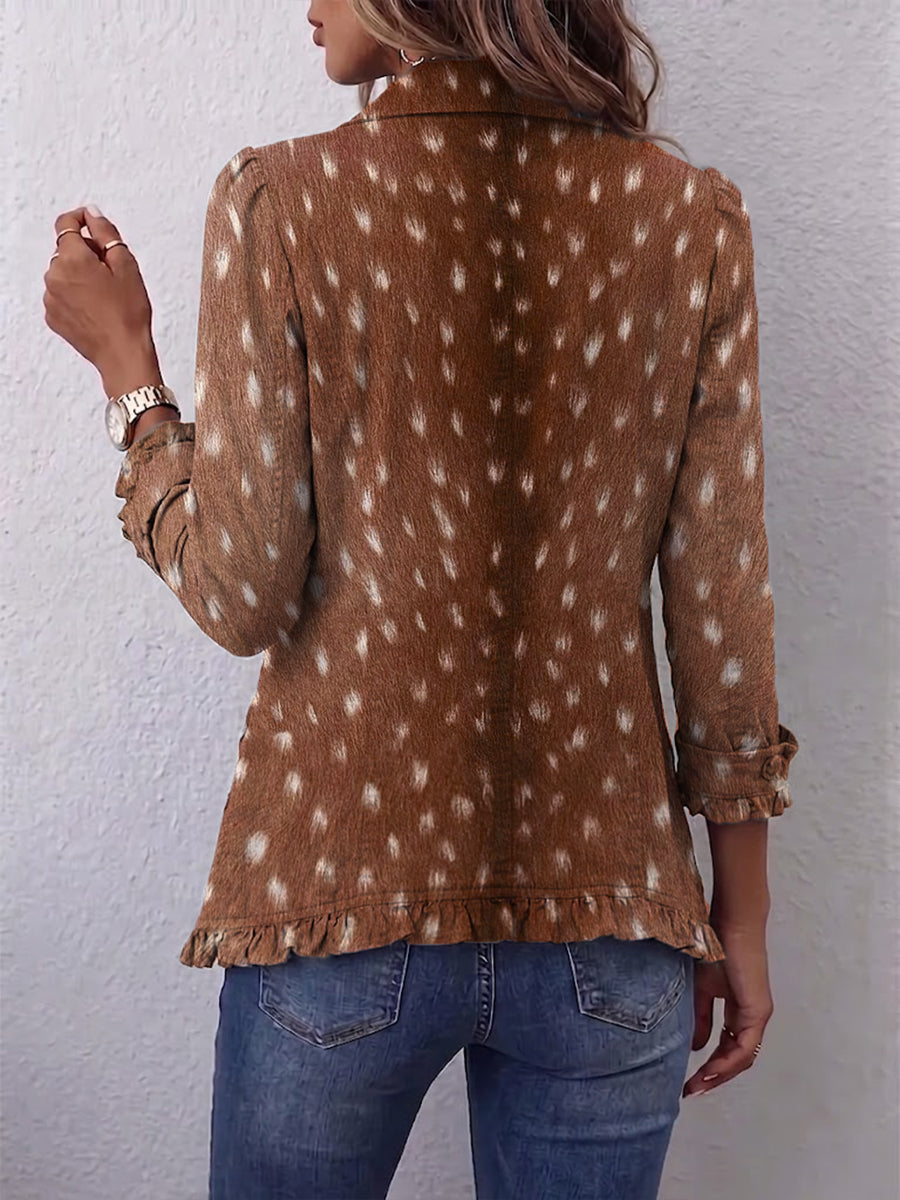 Helen | Brown Printed Ruffle Jacket - Helen & Olivia Manhattan