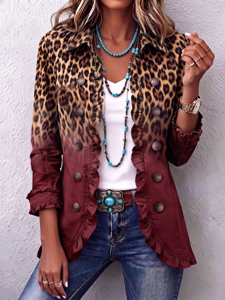Beatrice | Turquoise Leopard Ombre Ruffle Jacket - Helen & Olivia Manhattan