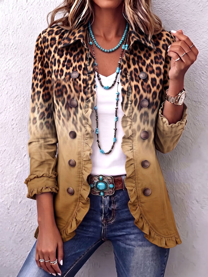 Beatrice | Turquoise Leopard Ombre Ruffle Jacket - Helen & Olivia Manhattan