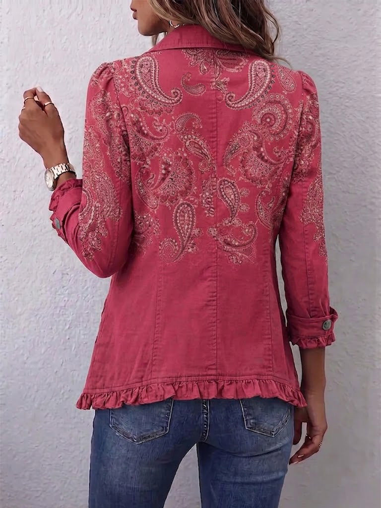 Iseult | Pink Paisley Ruffle Jacket - Helen & Olivia Manhattan
