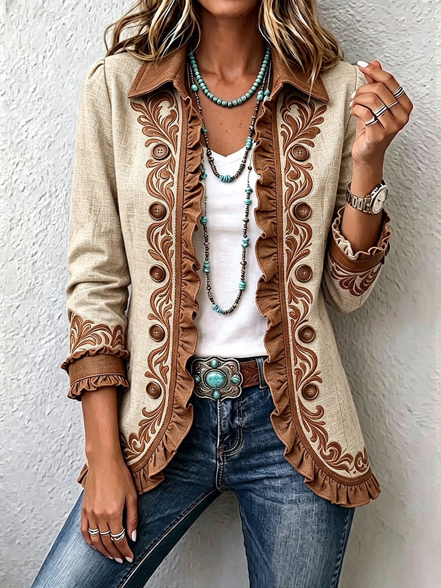 Octavie | Brown Ruffle Jacket - Helen & Olivia Manhattan