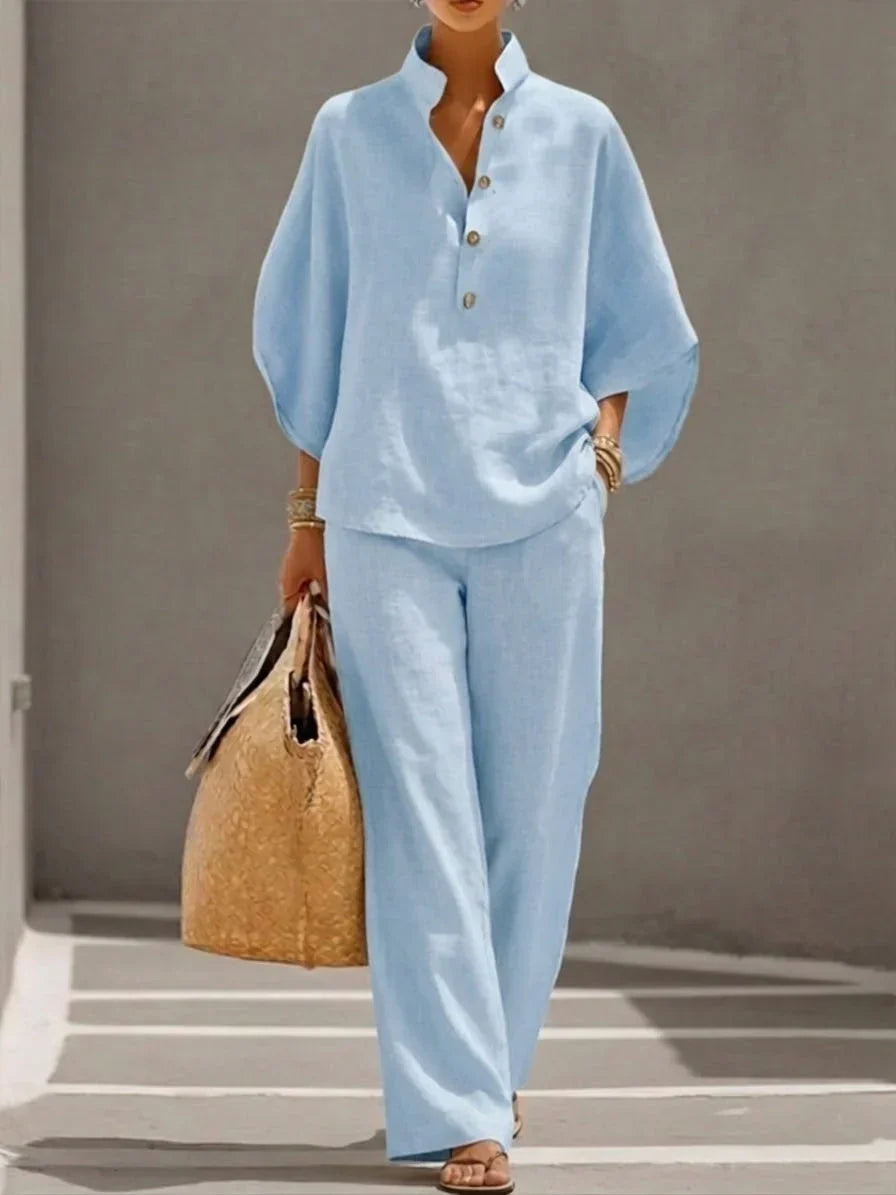 Elin | Elegantes Lässiges Zweiteiliges Set - Light Blue