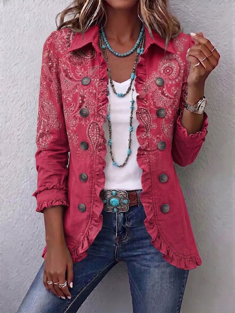 Iseult | Pink Paisley Ruffle Jacket - Helen & Olivia Manhattan