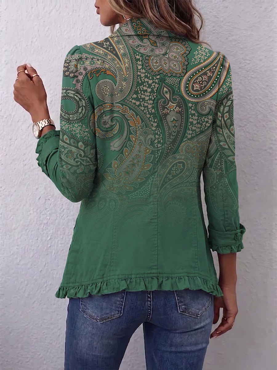 Cosette | Green Paisley Ruffle Jacket - Helen & Olivia Manhattan