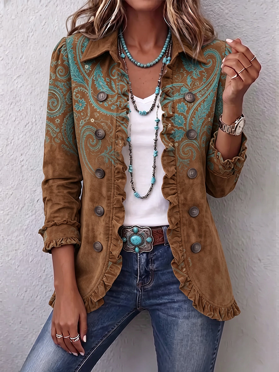 Severine | Brown Paisley Ruffle Jacket - Helen & Olivia Manhattan