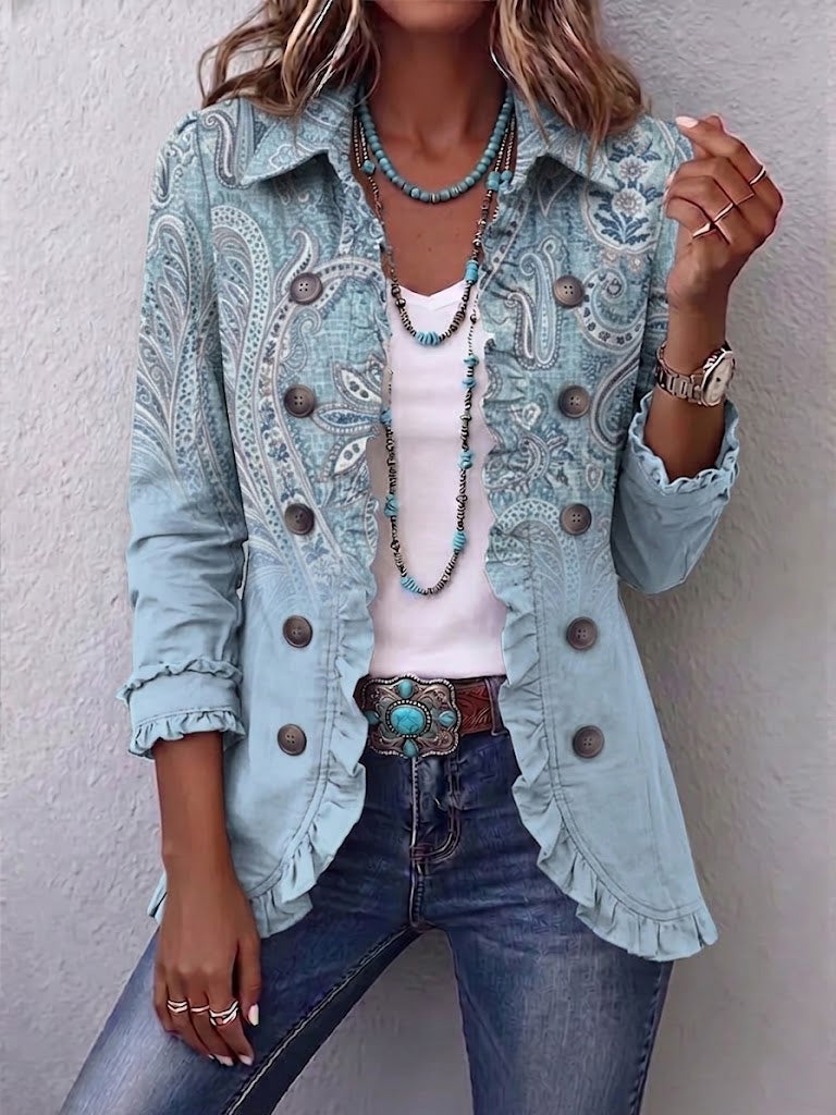 Emily | Blue Paisley Ruffle Jacket - Helen & Olivia Manhattan