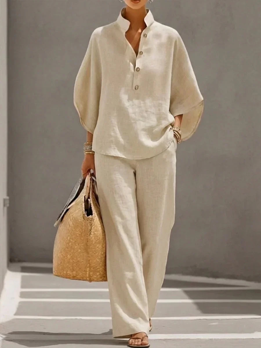 Elin | Elegantes Lässiges Zweiteiliges Set - Khaki