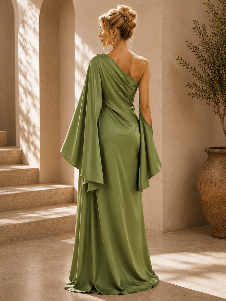 Paisley | Dress Maxi One-Shoulder Drappeggiato with Spacco