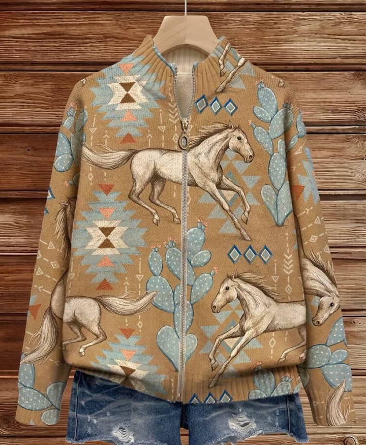 Winona | Desert Horse and Cactus Zip Cardigan - Helen & Olivia Manhattan