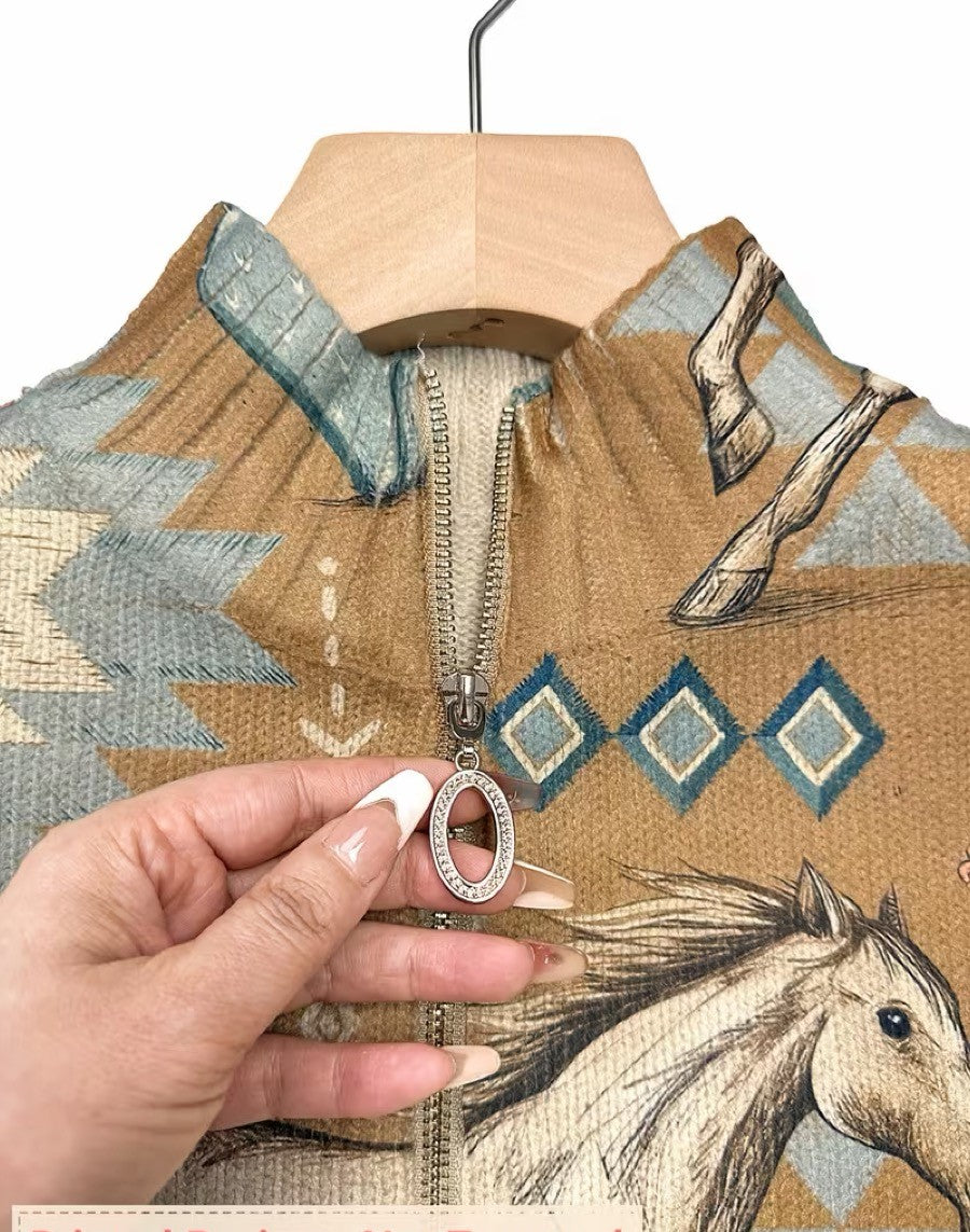 Winona | Desert Horse and Cactus Zip Cardigan - Helen & Olivia Manhattan