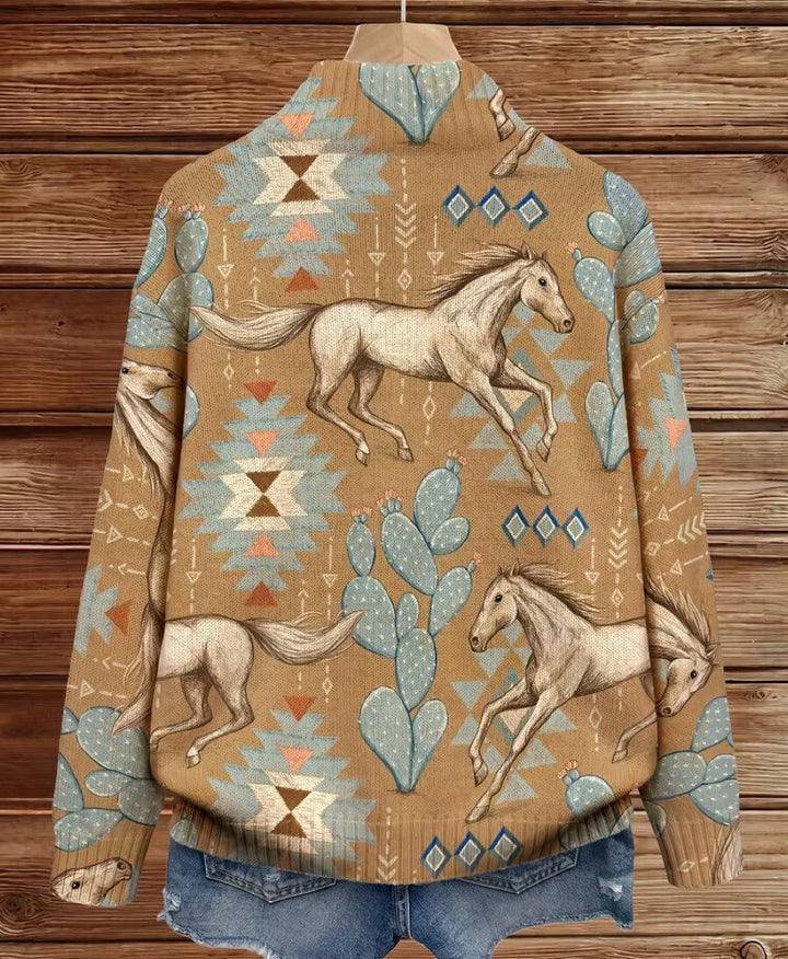 Winona | Desert Horse and Cactus Zip Cardigan - Helen & Olivia Manhattan