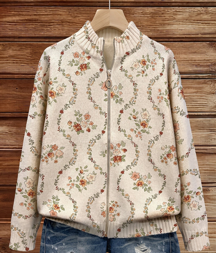 Vivienne | Floral Vine Zip Cardigan - Helen & Olivia Manhattan