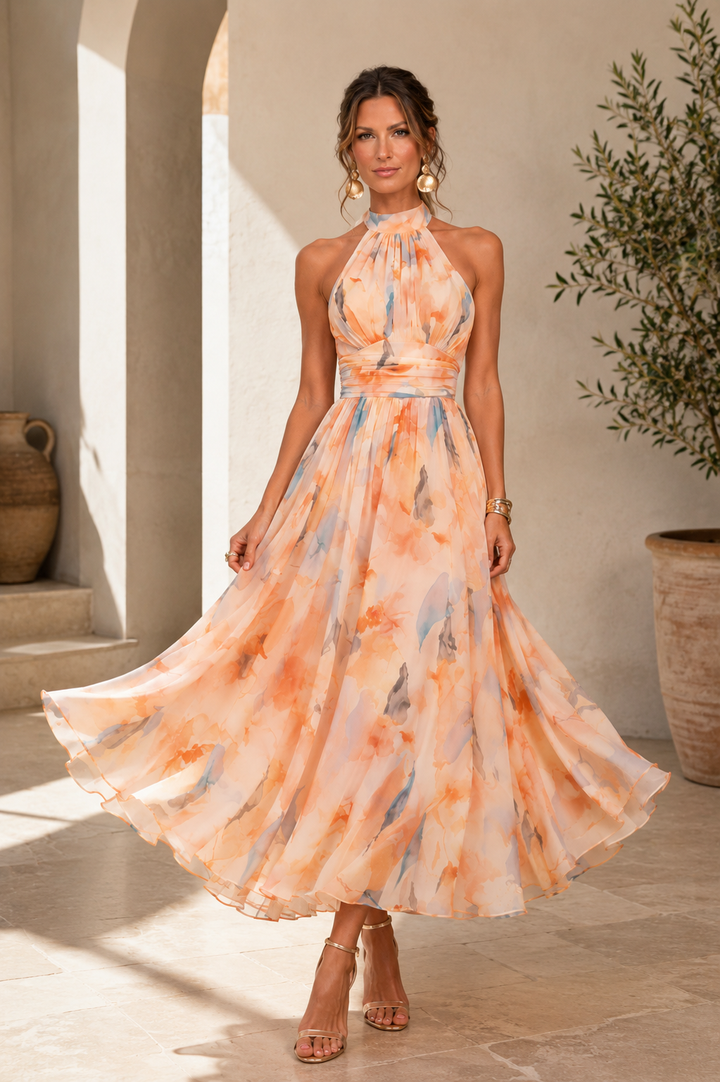 Phillipa | Dress Midi Floral with Collo Halter