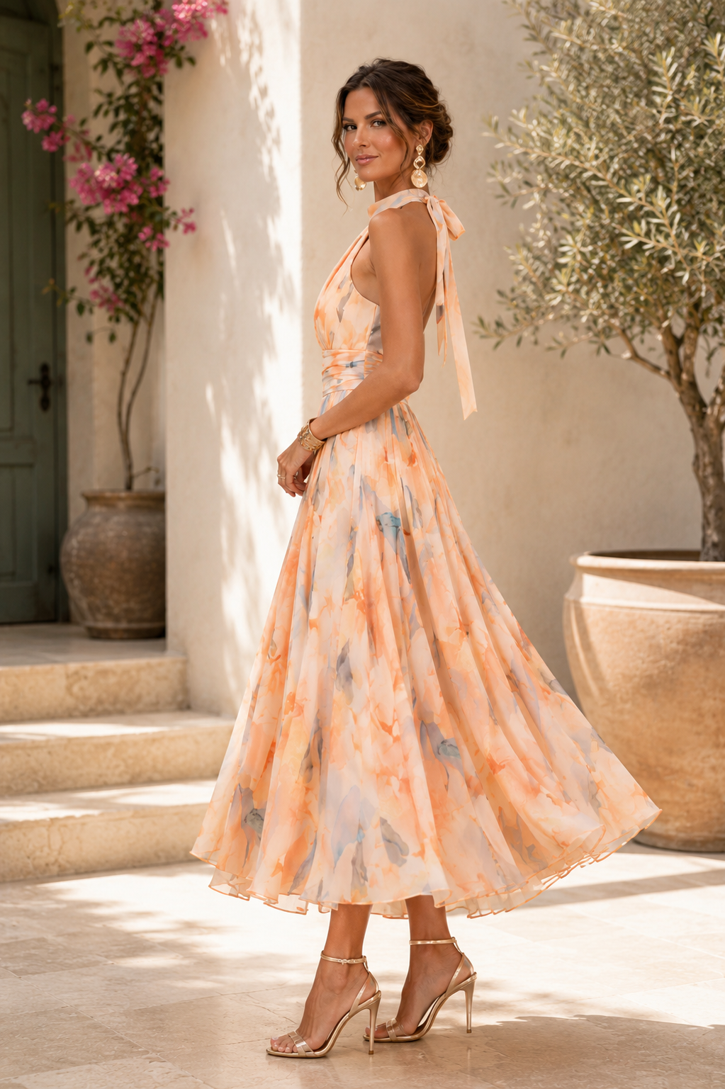 Phillipa | Dress Midi Floral with Collo Halter
