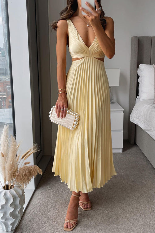 Reina | Dress Maxi Plissettato Scollo a V with Nodo Ritorto