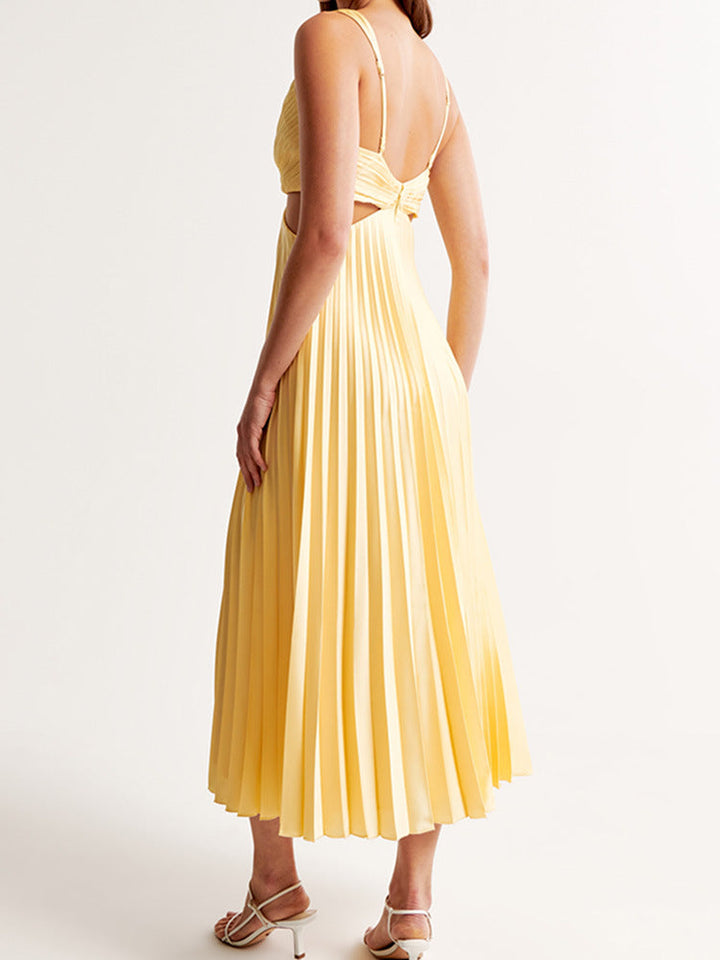 Reina | Dress Maxi Plissettato Scollo a V with Nodo Ritorto